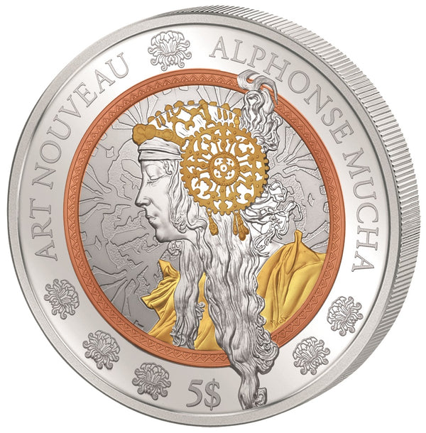 Art Nouveau Alphonse Mucha - 2016 Canada 2 oz Pure Silver Gold