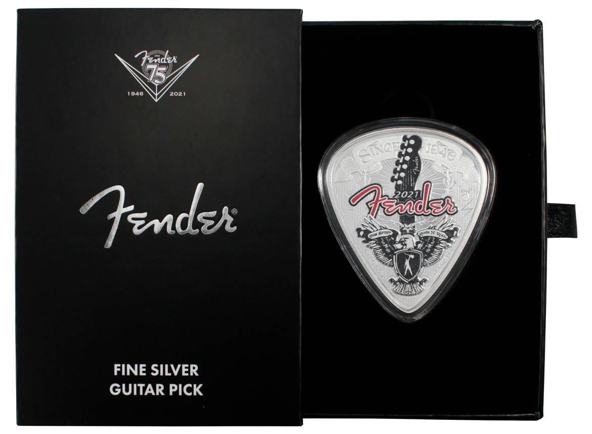 2021 Fender® | PAMP | 1 oz Silver Guitar Pick Coin - Muzeum Gold