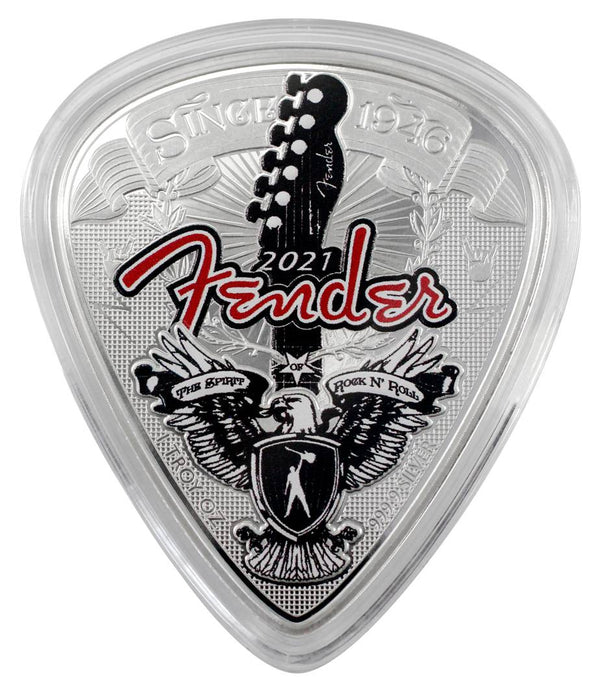 2021 Fender® | PAMP | 1 oz Silver Guitar Pick Coin - Muzeum Gold